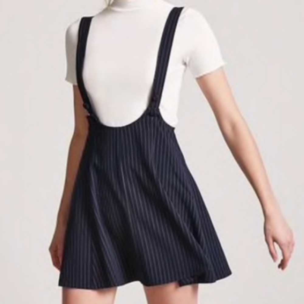 Navy Pinstripe Suspender Skirt
